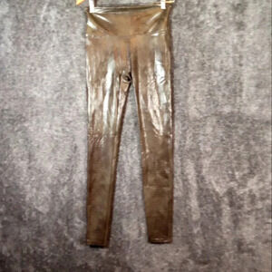 Spanx faux leather croc print leggings olive green women's size Medium